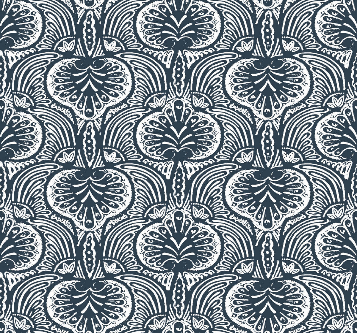 Ronald Redding Traveler Lotus Palm Wallpaper - Navy Blue