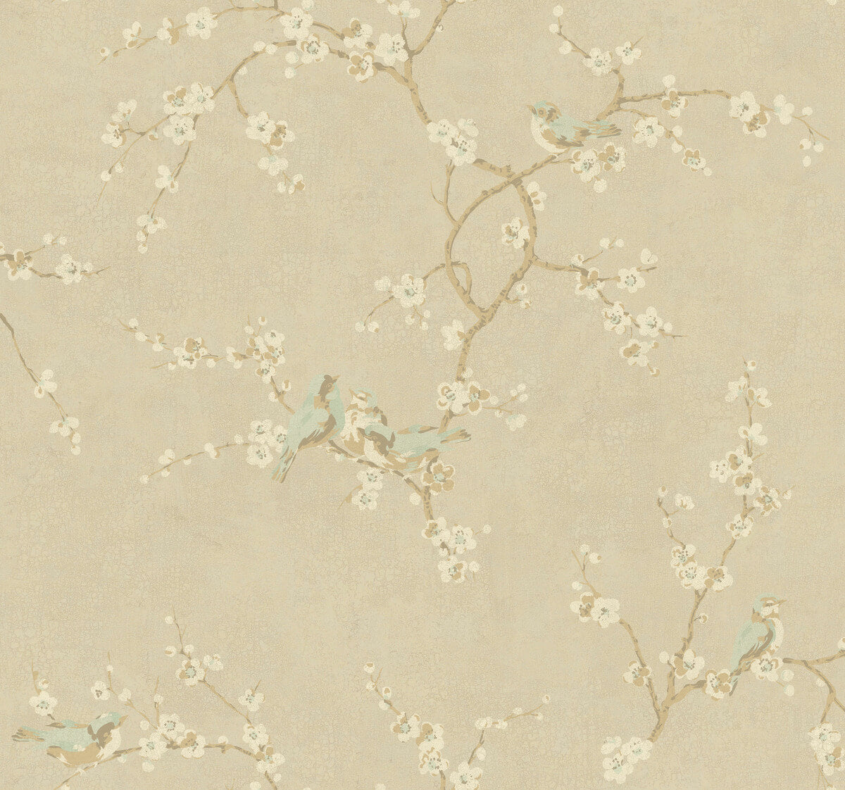York Handpainted Birds with Blossoms Wallpaper Sample - Taupe