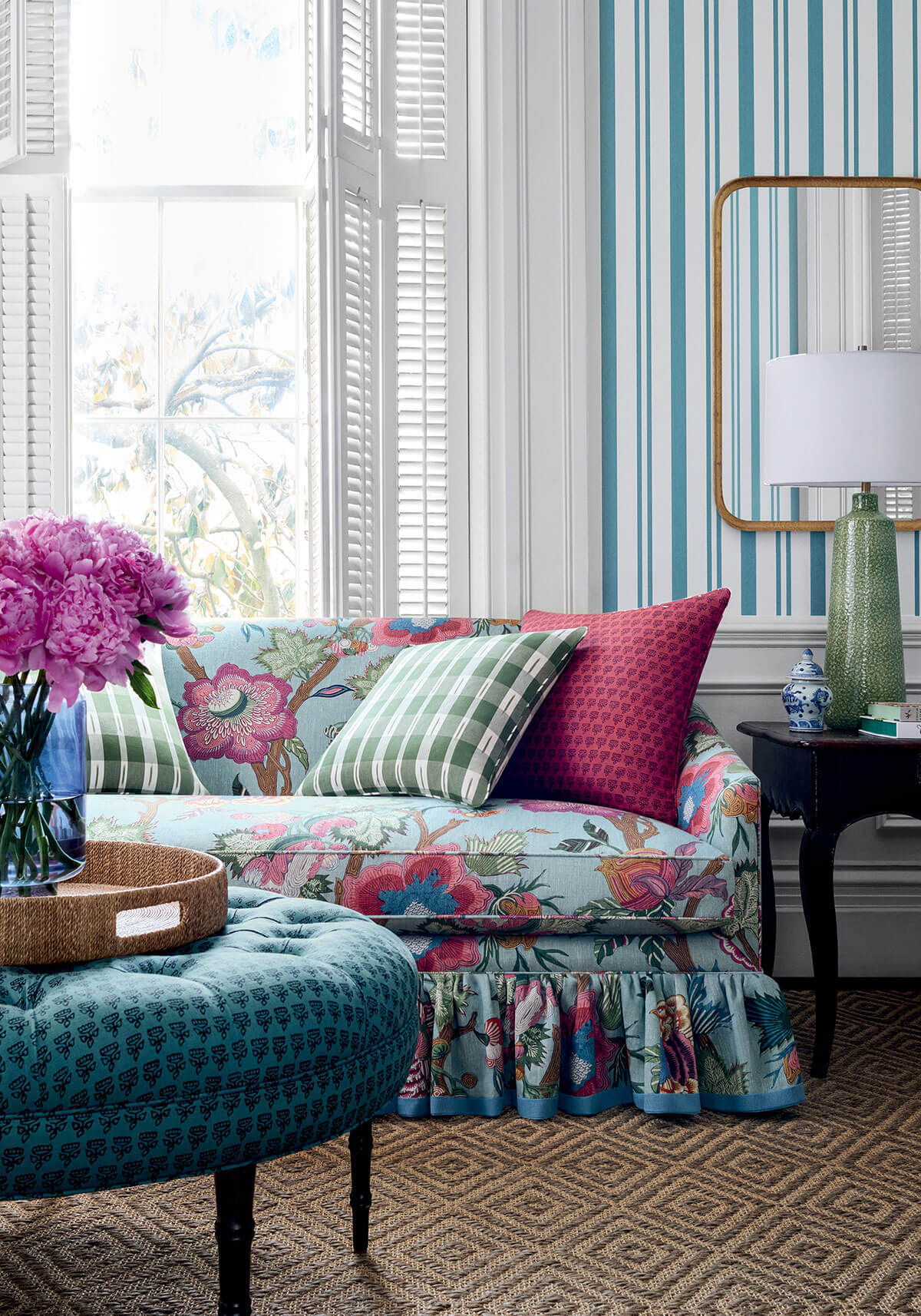 Thibaut Indienne Maggie Stripe Wallpaper - Teal