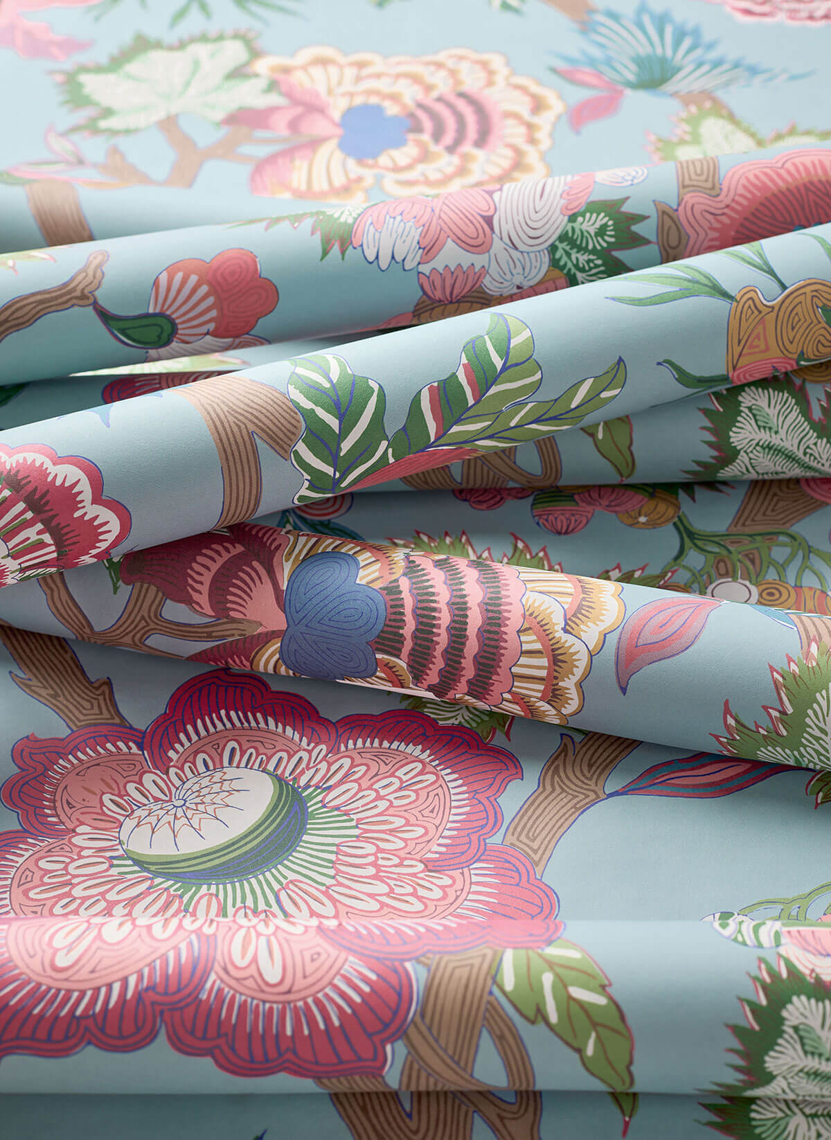 Thibaut Indienne Jacobean Wallpaper Sample - Raspberry & Teal