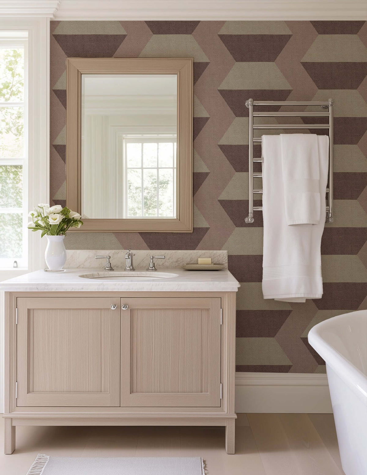 Mitchell Black Infinity Blocks Wallpaper - Pale Strawberry