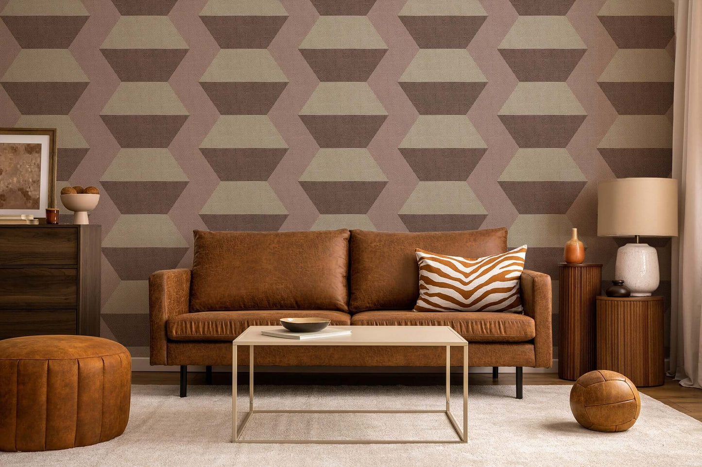 Mitchell Black Infinity Blocks Wallpaper - Pale Strawberry