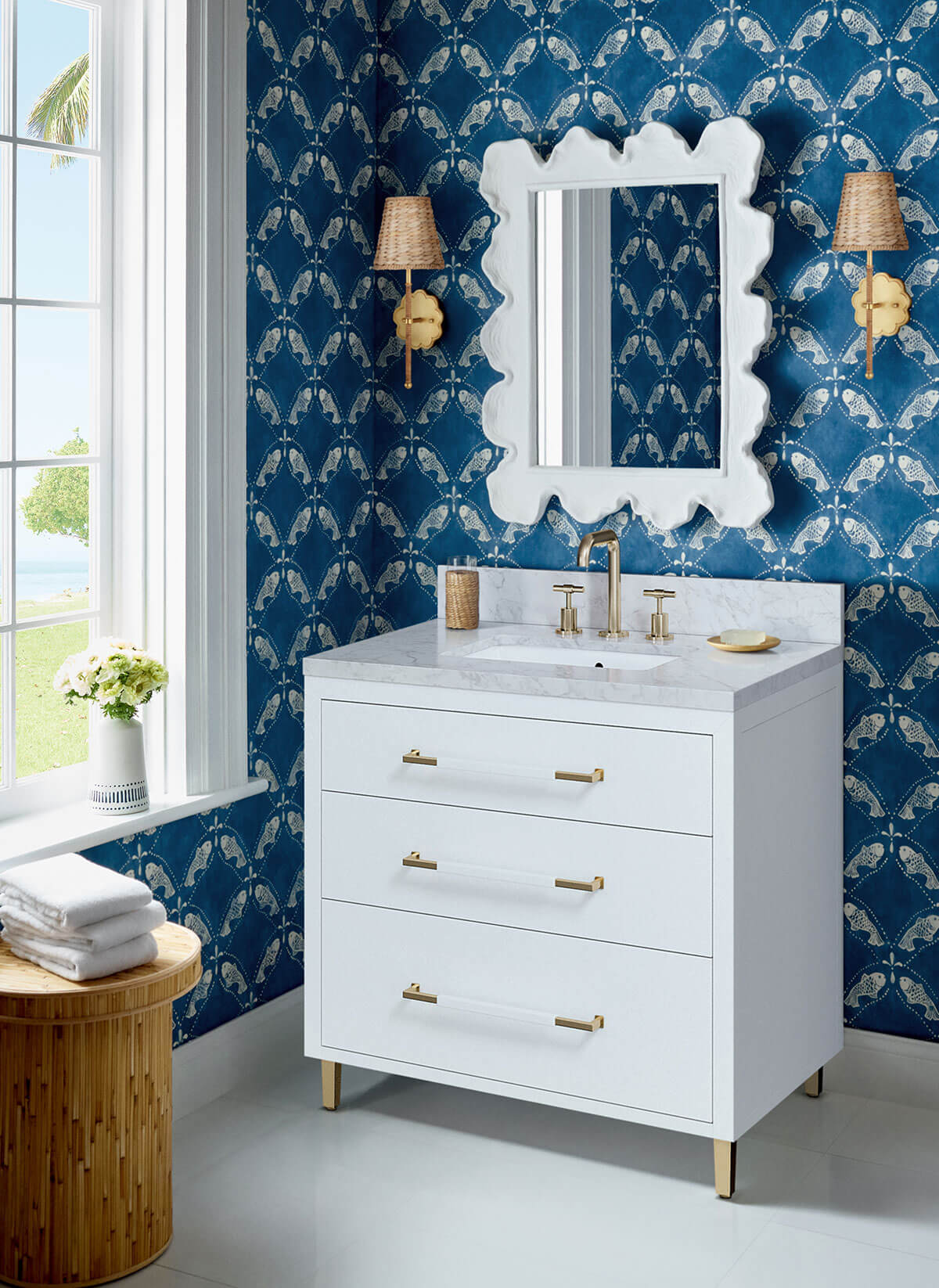 Thibaut Islander Santorini Wallpaper Sample - Navy