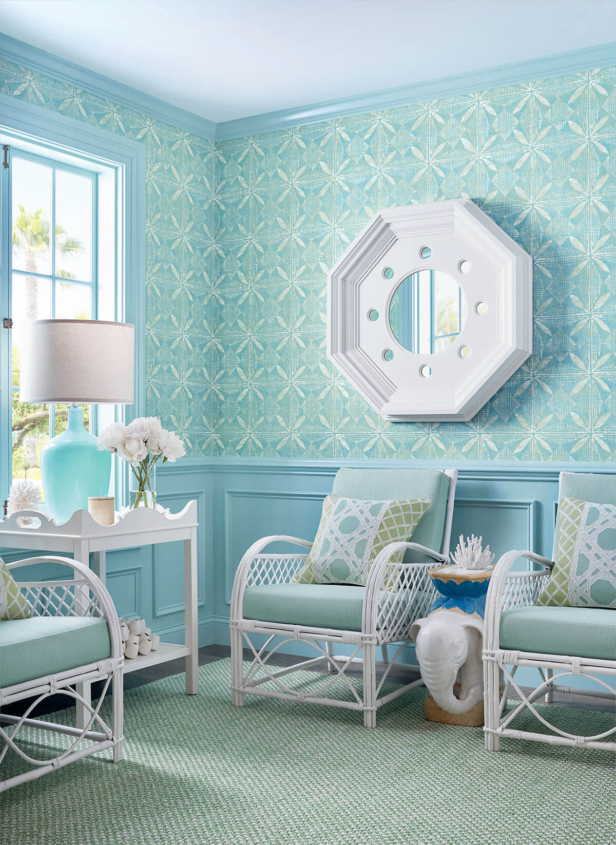 Thibaut Islander Tortuga Batik Wallpaper - Turquoise
