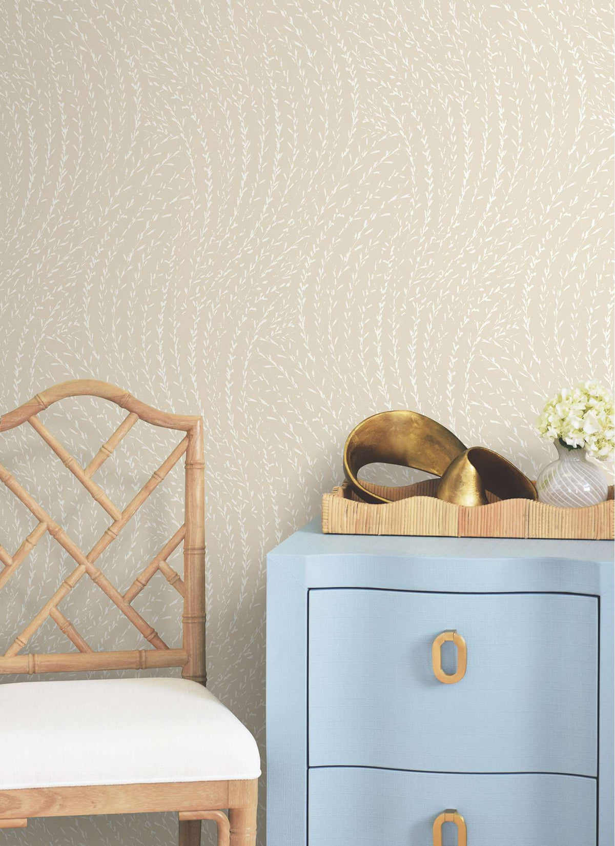 Antonina Vella Layered Luxe Willow Song Wallpaper Sample - Wheat