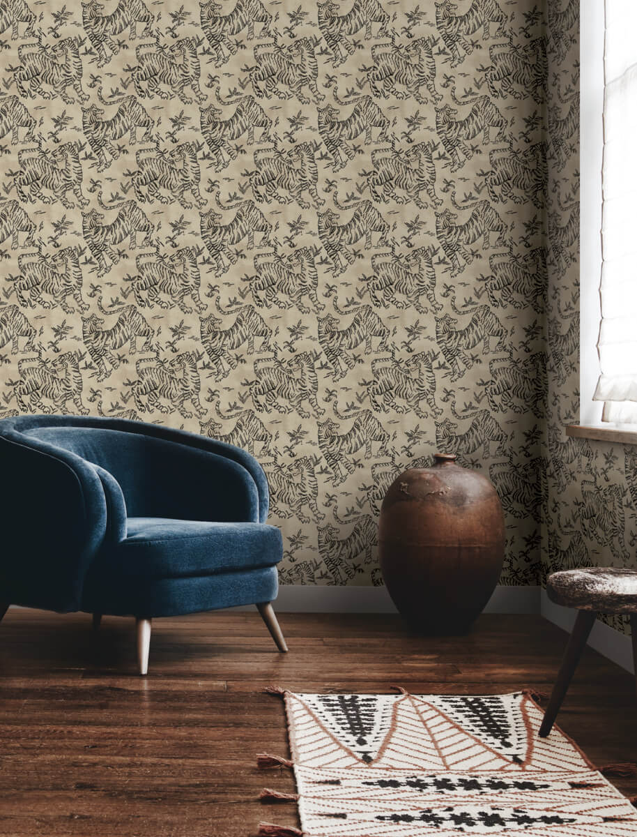 Lemieux et Cie Signature Orly Tigers Wallpaper Sample - Taupe