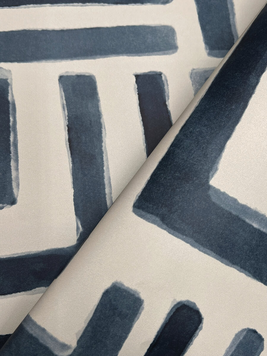 Lemieux et Cie Signature Painterly Labyrinth Wallpaper Sample - Navy