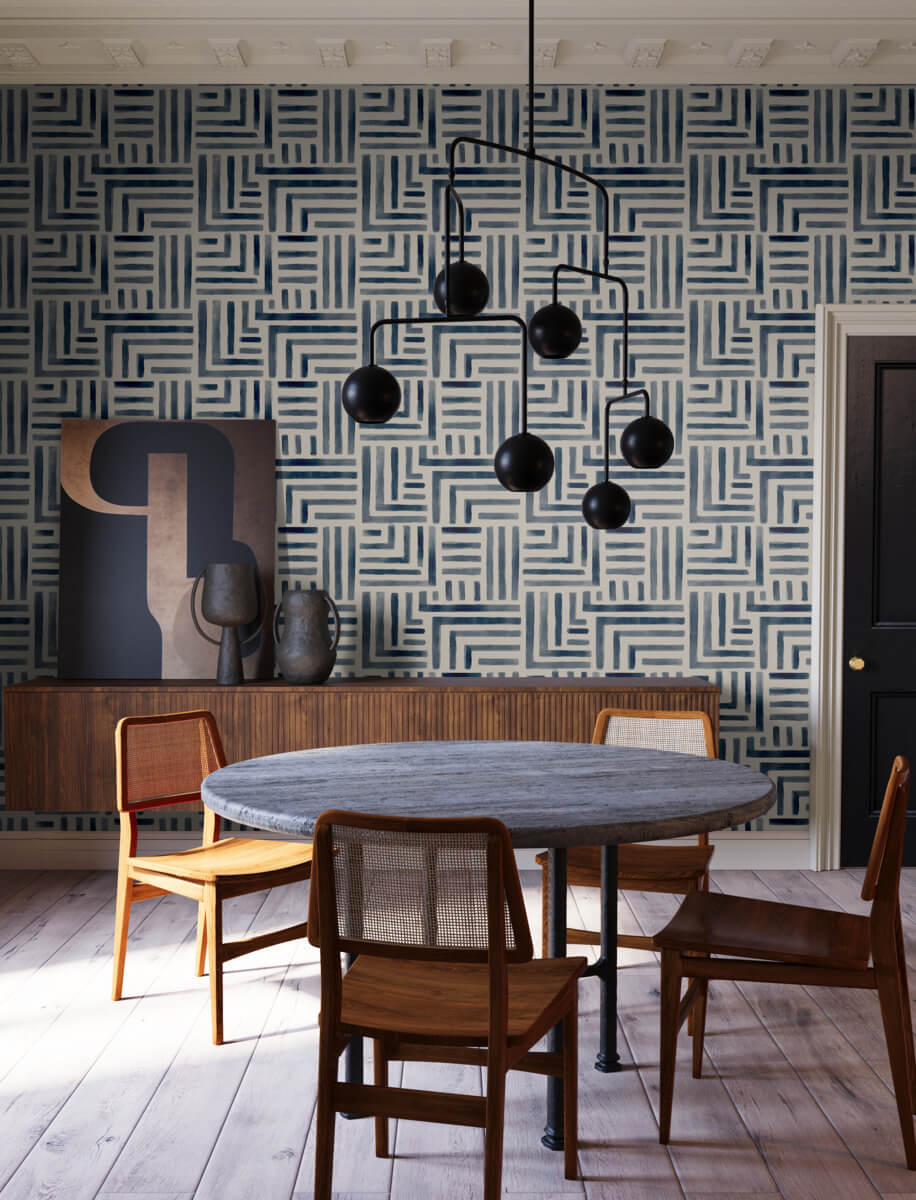 Lemieux et Cie Signature Painterly Labyrinth Wallpaper Sample - Navy