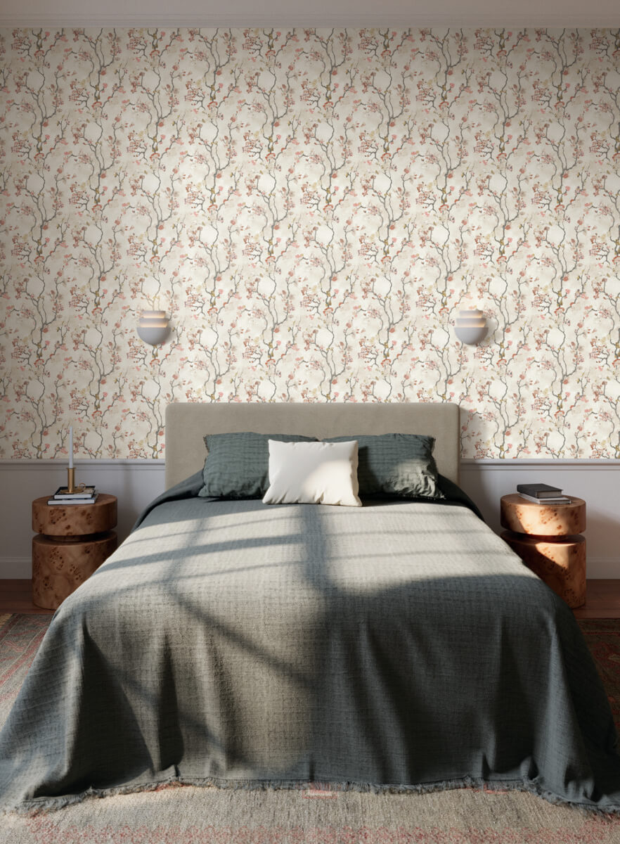 Lemieux et Cie Signature Avril Chinoiserie Wallpaper Sample - Coral