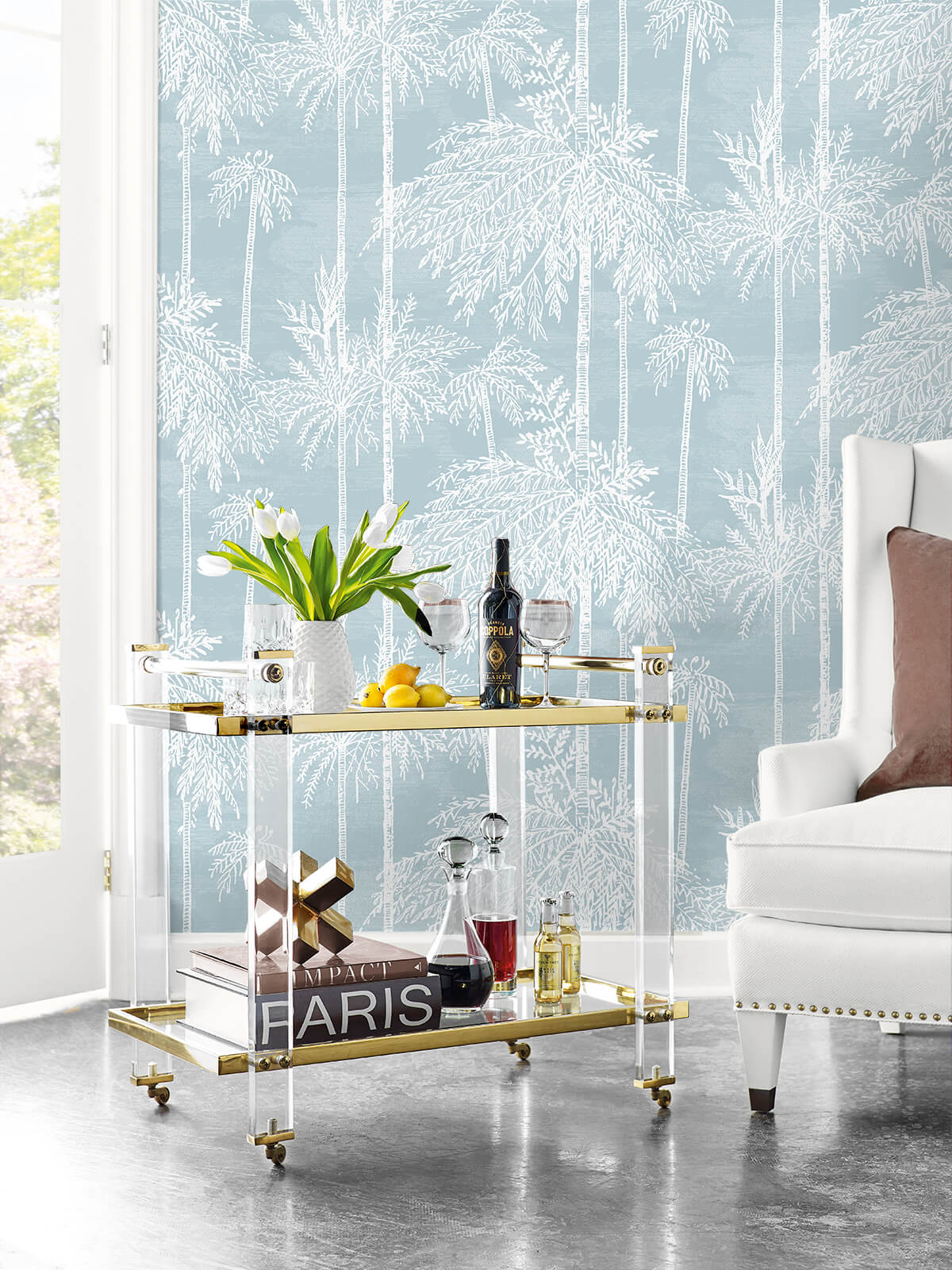 Lillian August Coastal Haven Palm Grove Wallpaper Sample - Hampton Blue