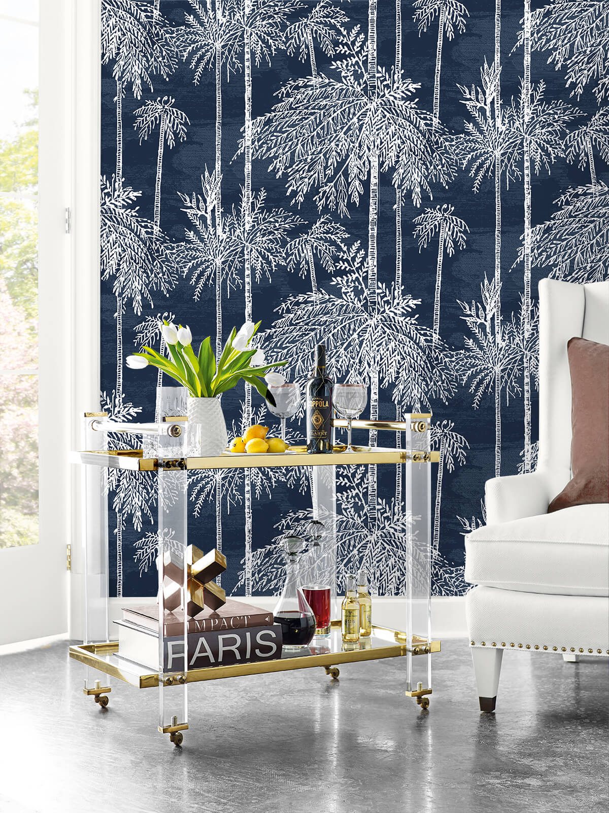 Lillian August Coastal Haven Palm Grove Wallpaper - Midnight Sky