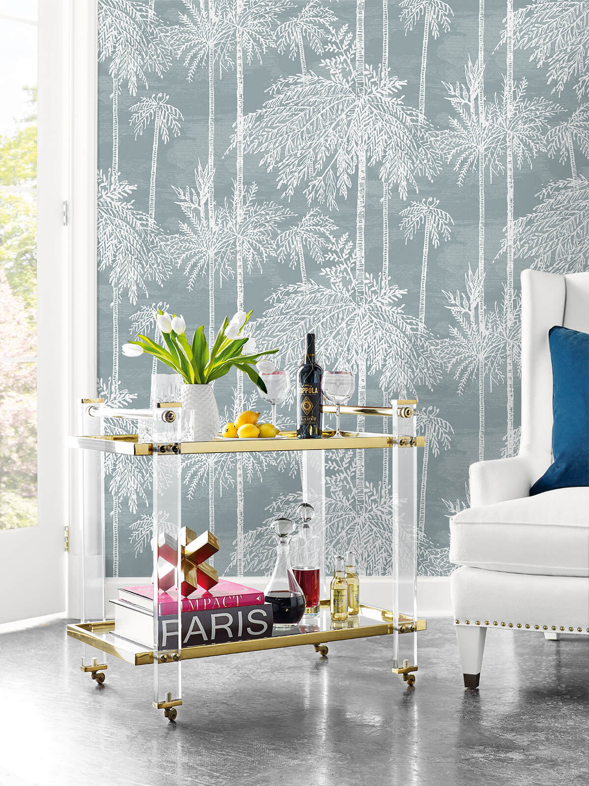 Lillian August Coastal Haven Palm Grove Wallpaper Sample - Bluestone