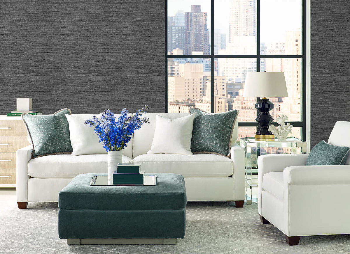 Lillian August Coastal Haven Tiger Island Faux Grasscloth Wallpaper Sample - Charcoal