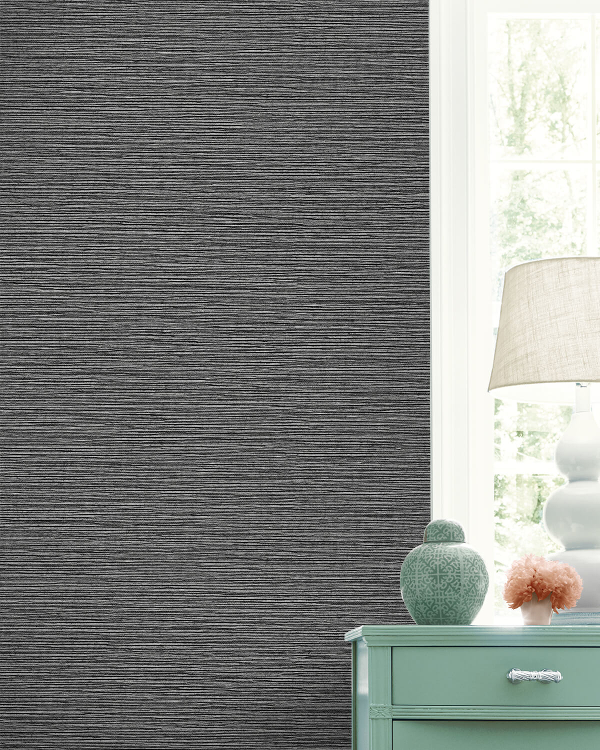 Lillian August Coastal Haven Tiger Island Faux Grasscloth Wallpaper Sample - Charcoal
