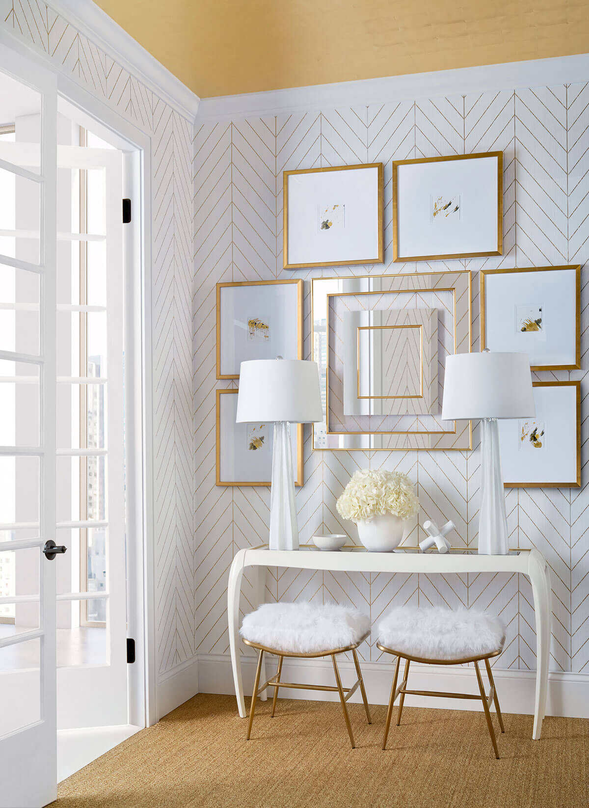 Thibaut Modern Resource Land Bridge Wallpaper Sample - White & Gold