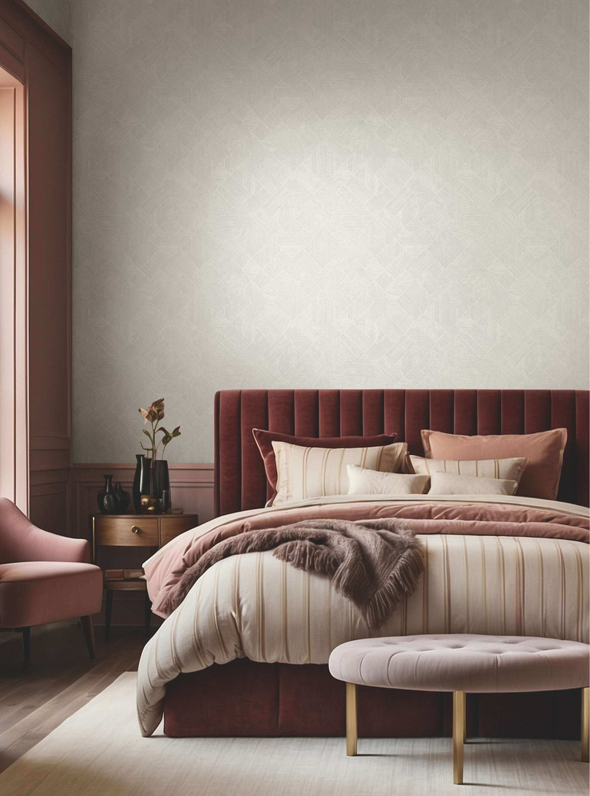 Antonina Vella Opulent Accents Marquetry Wallpaper Sample - White