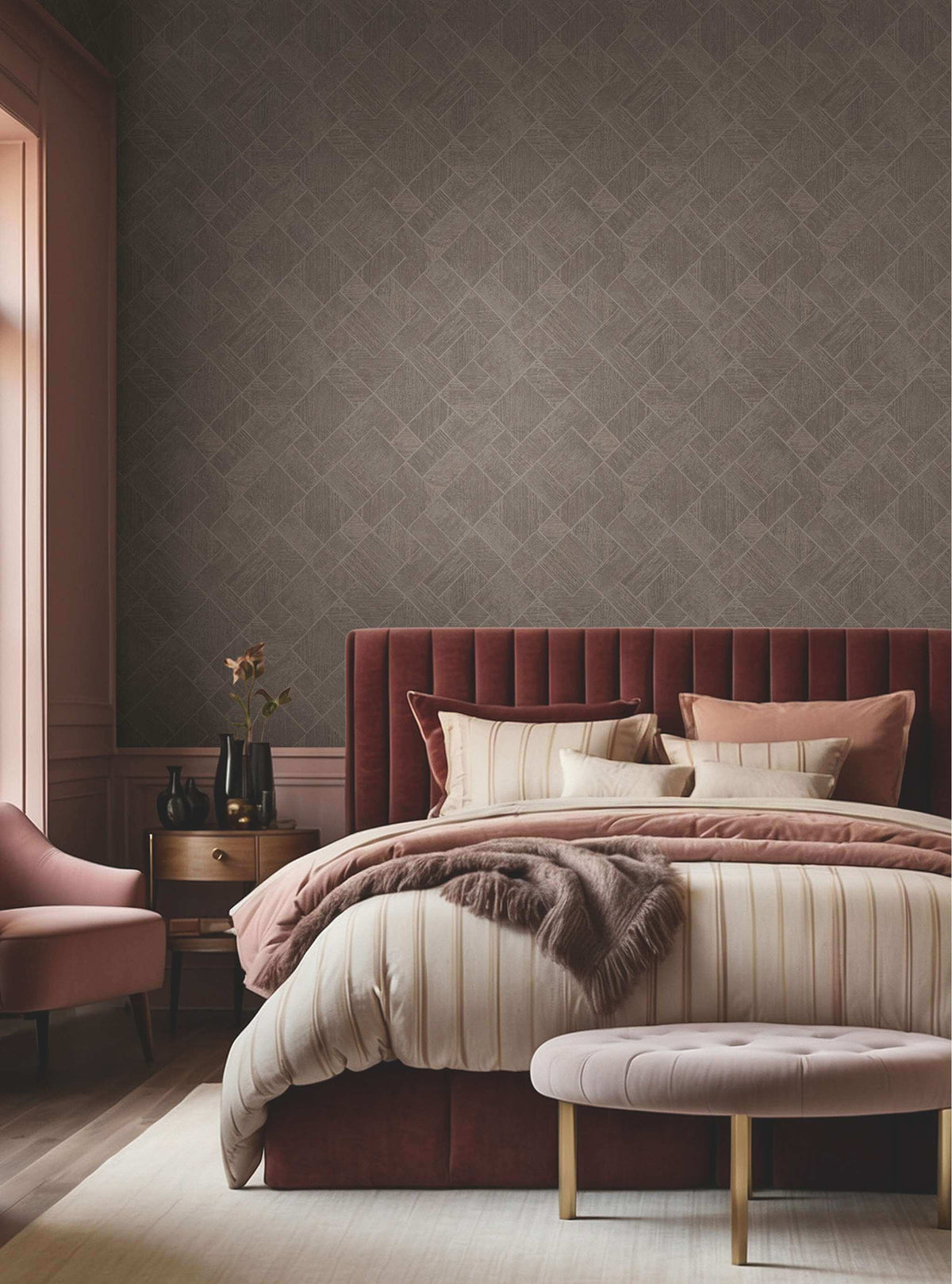 Antonina Vella Opulent Accents Marquetry Wallpaper - Taupe