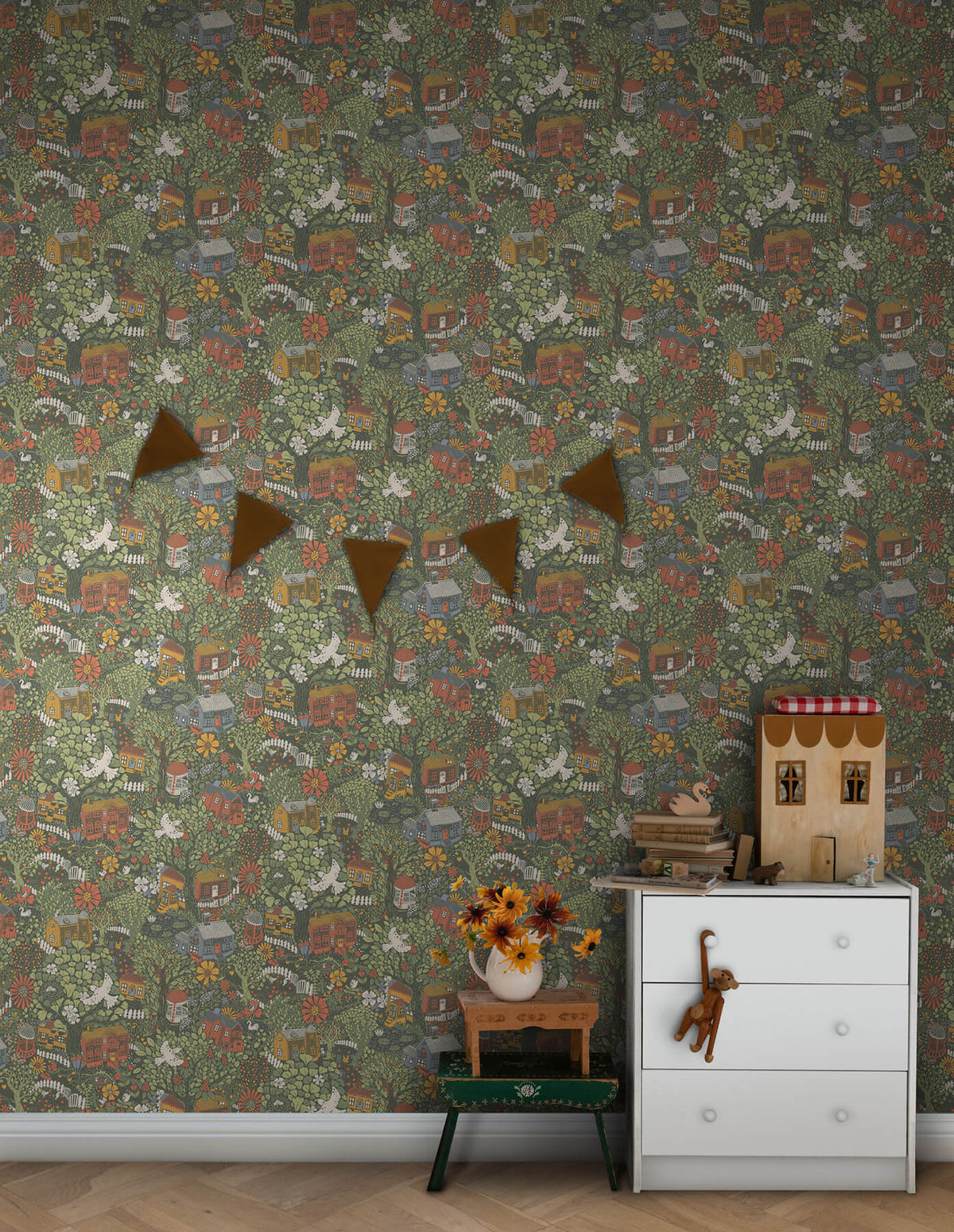 York Daydream Bygga Bo Wallpaper Sample - Dark Green