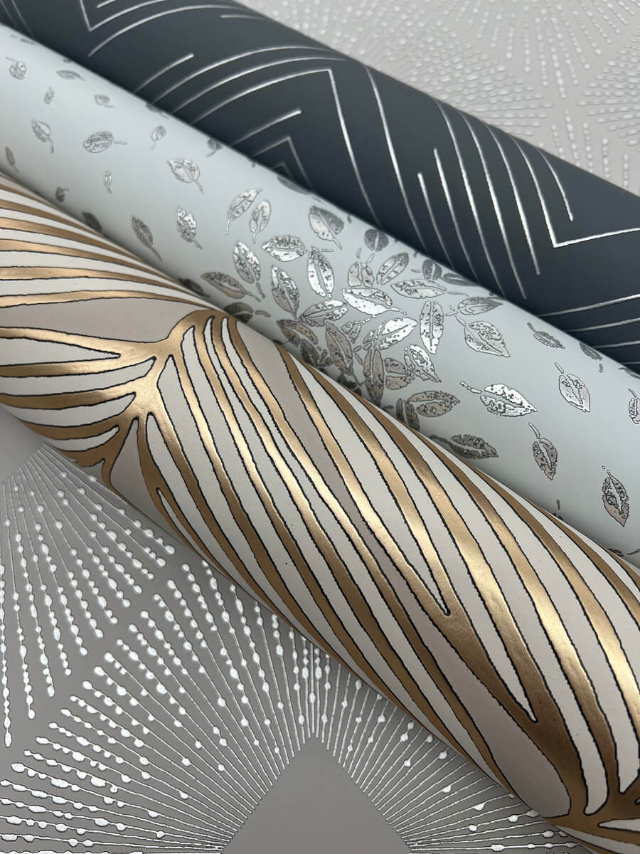 Antonina Vella Modern Metals Luminous Leaves Wallpaper - Grey & Gold