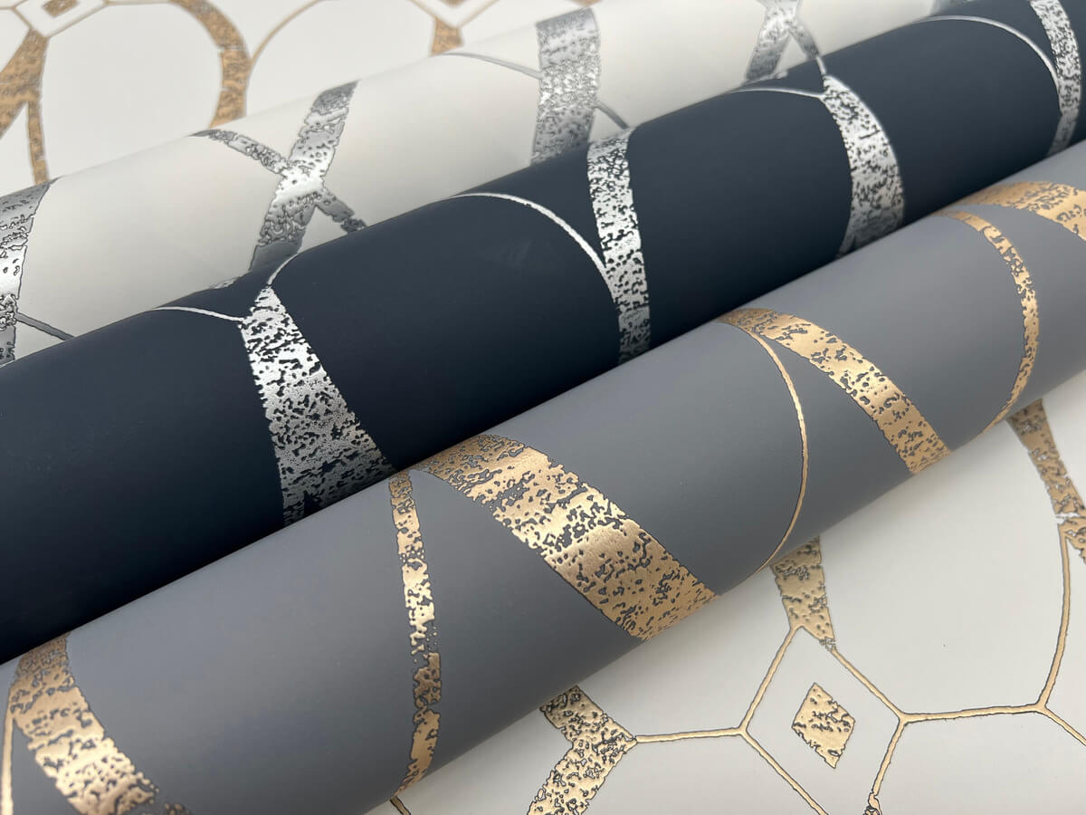 Antonina Vella Modern Metals Graceful Geo Wallpaper Sample - White & Silver