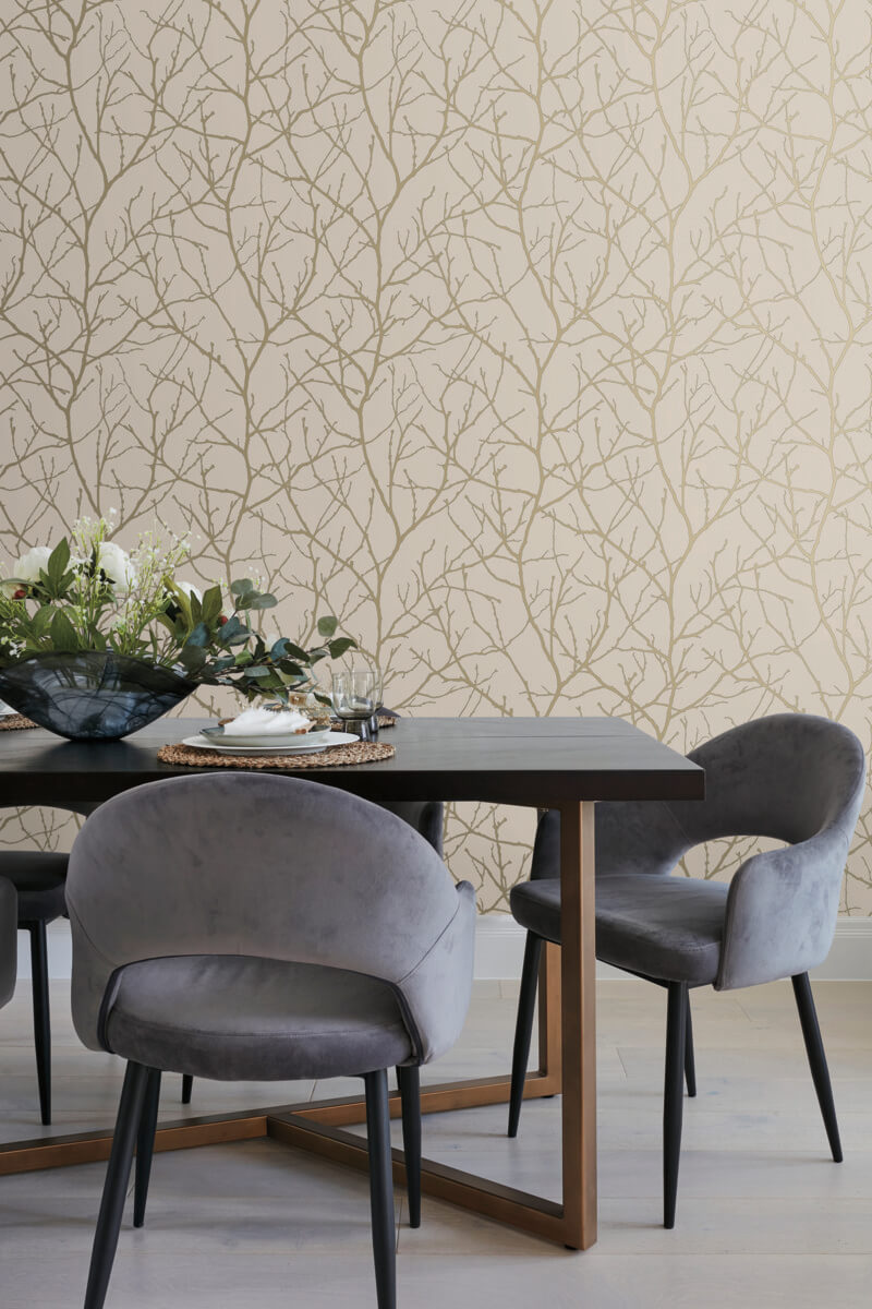 Antonina Vella Modern Metals Trees Silhouette Wallpaper - Beige & Gold