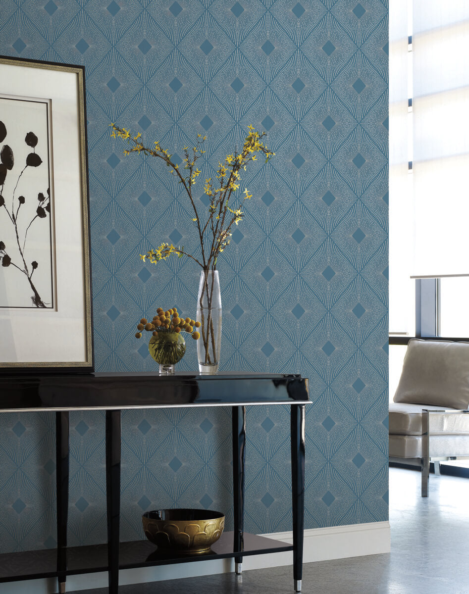 Antonina Vella Modern Metals Harlowe Wallpaper - Blue & Silver