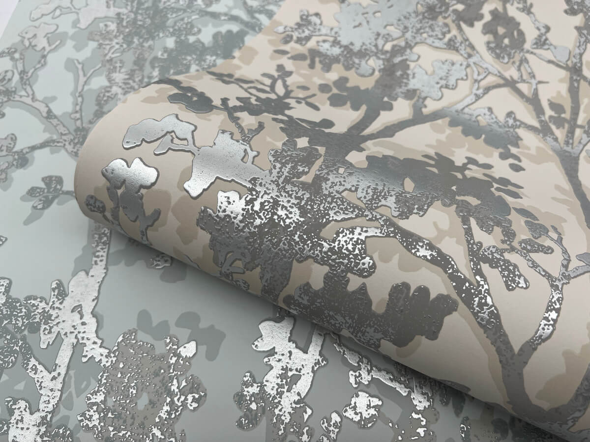 Antonina Vella Modern Metals Shimmering Foliage Wallpaper Sample - Spa & Silver