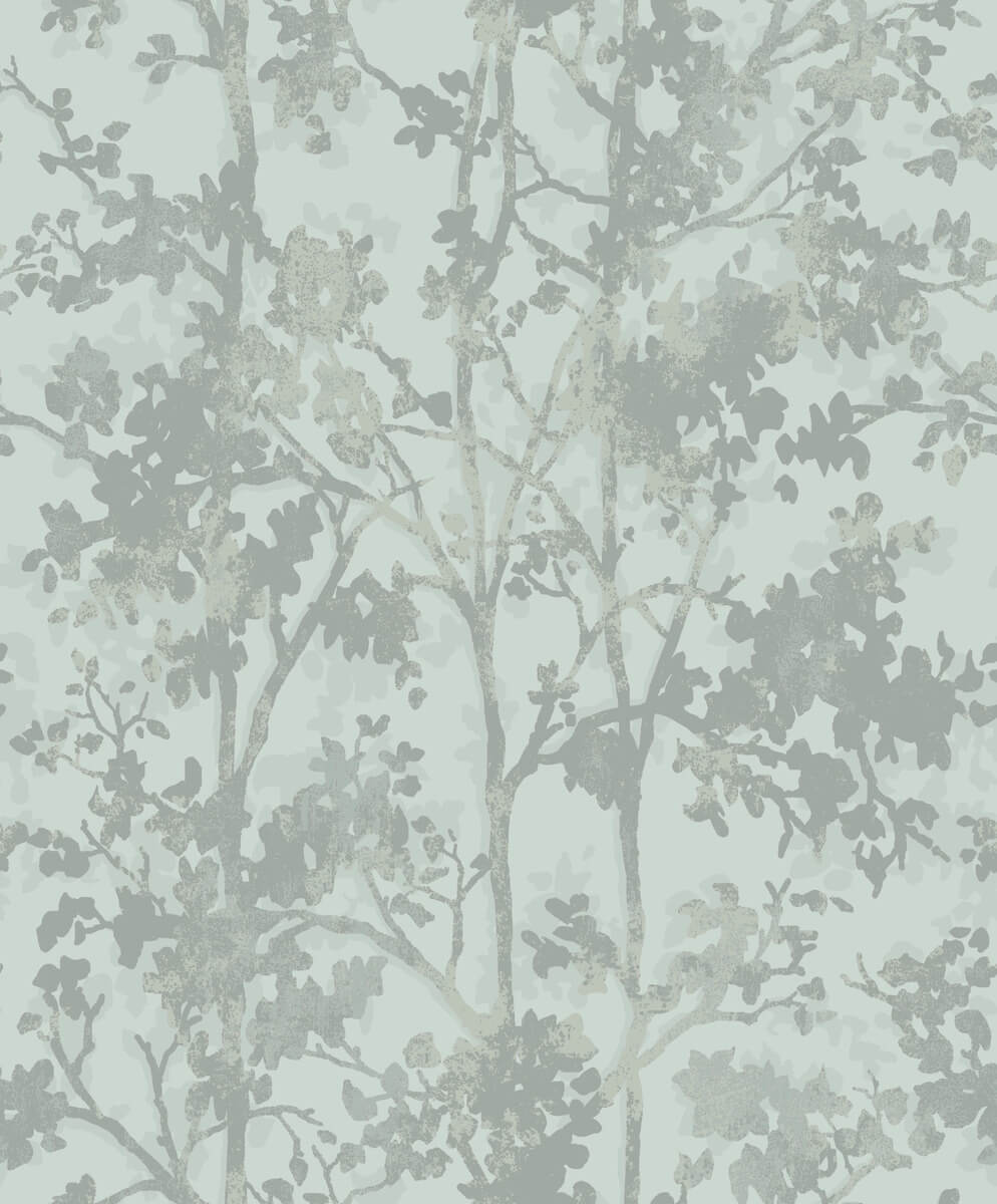 Antonina Vella Modern Metals Shimmering Foliage Wallpaper Sample - Spa & Silver