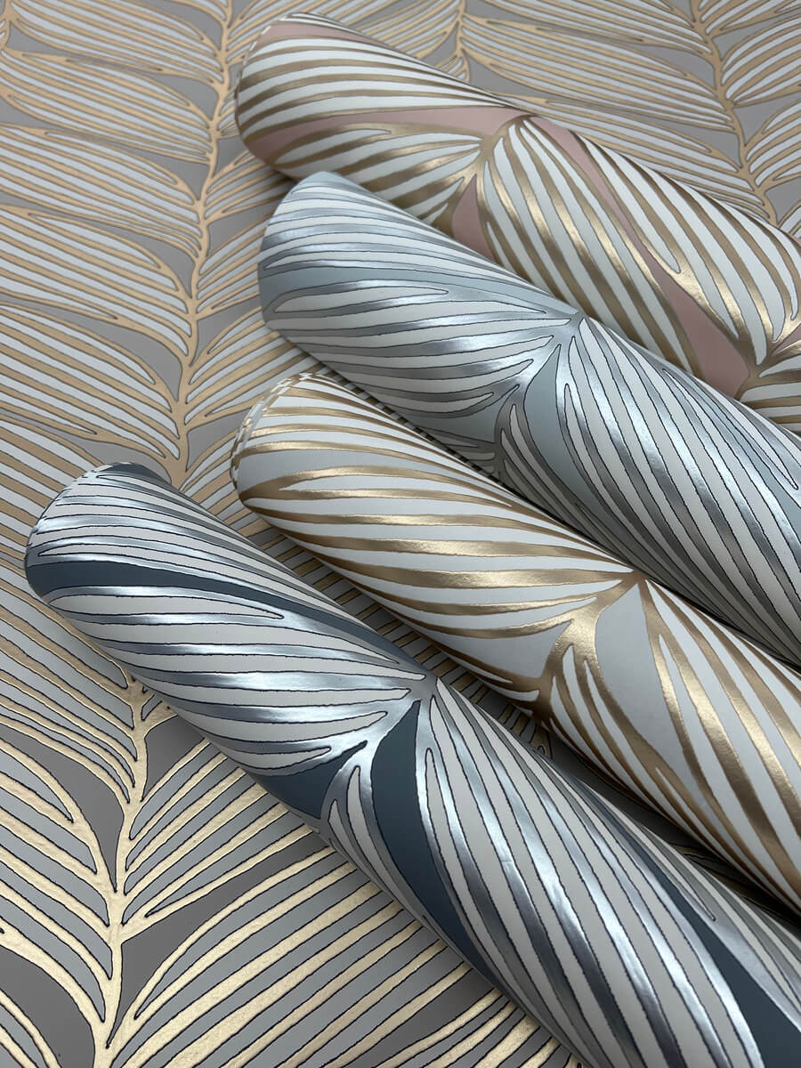 Antonina Vella Modern Metals Luminous Leaves Wallpaper - Charcoal & Silver