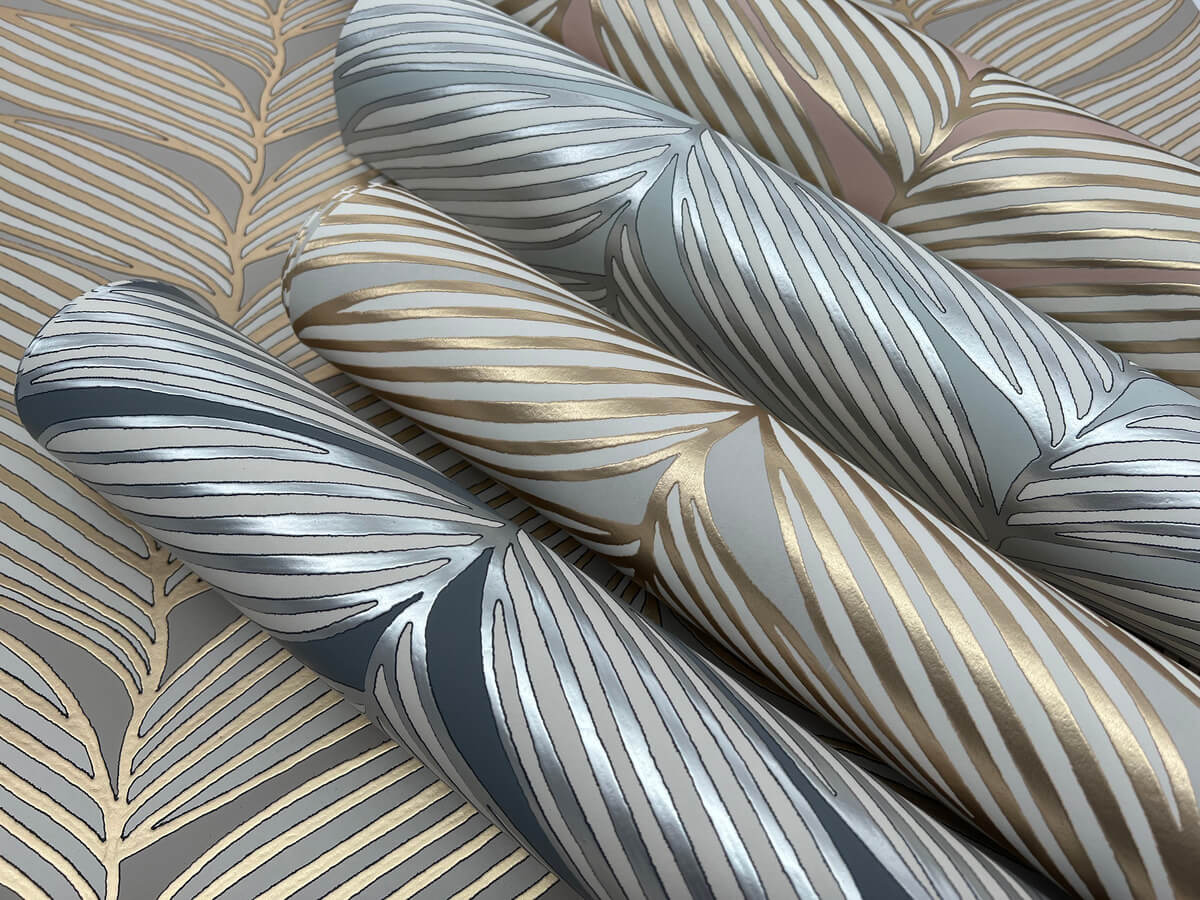 Antonina Vella Modern Metals Luminous Leaves Wallpaper - Grey & Gold
