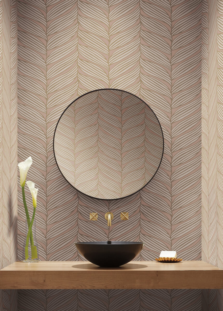 Antonina Vella Modern Metals Luminous Leaves Wallpaper - Blush & Gold
