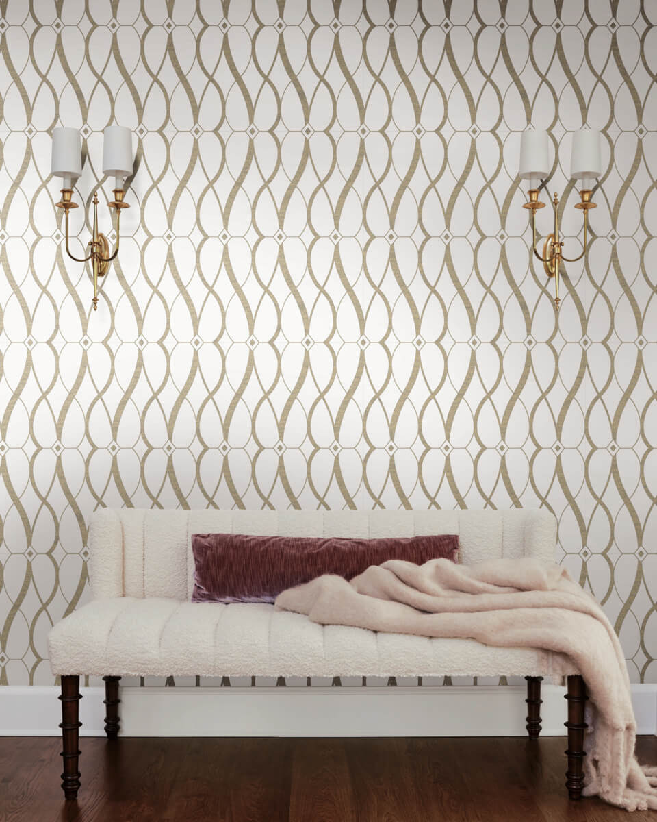 Antonina Vella Modern Metals Graceful Geo Wallpaper Sample - Cream & Gold
