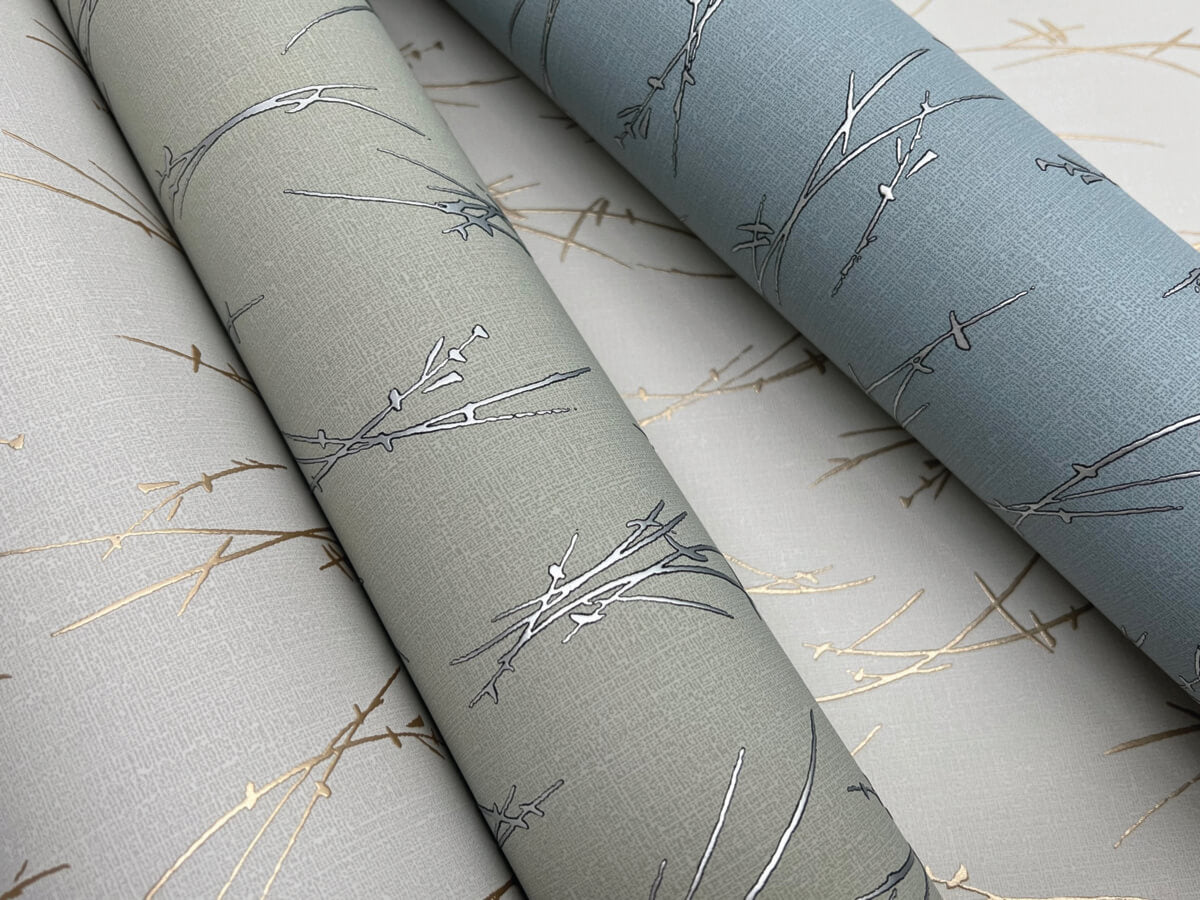 Antonina Vella Modern Metals Sprigs Wallpaper - Eucalyptus & Silver