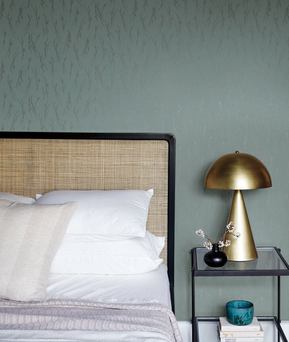 Antonina Vella Modern Metals Sprigs Wallpaper Sample - Smokey Blue & Silver