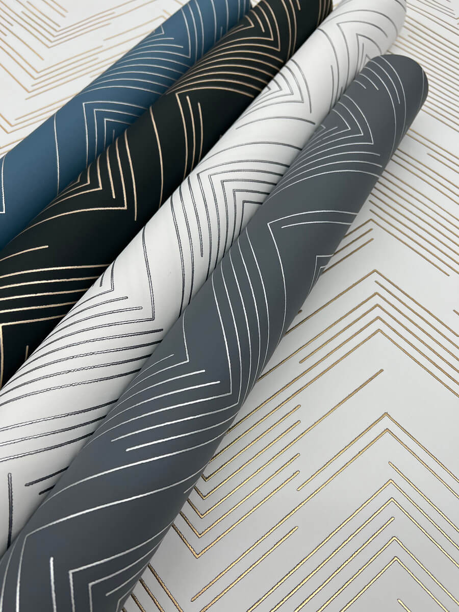 Antonina Vella Modern Metals Polished Chevron Wallpaper Sample - White & Silver