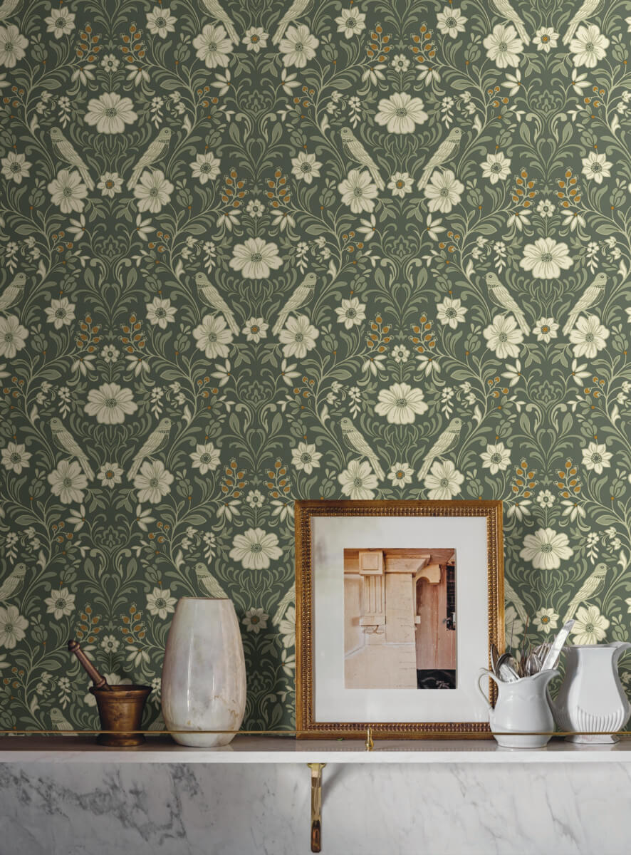 Magnolia Home Colette Wallpaper Sample - Olive