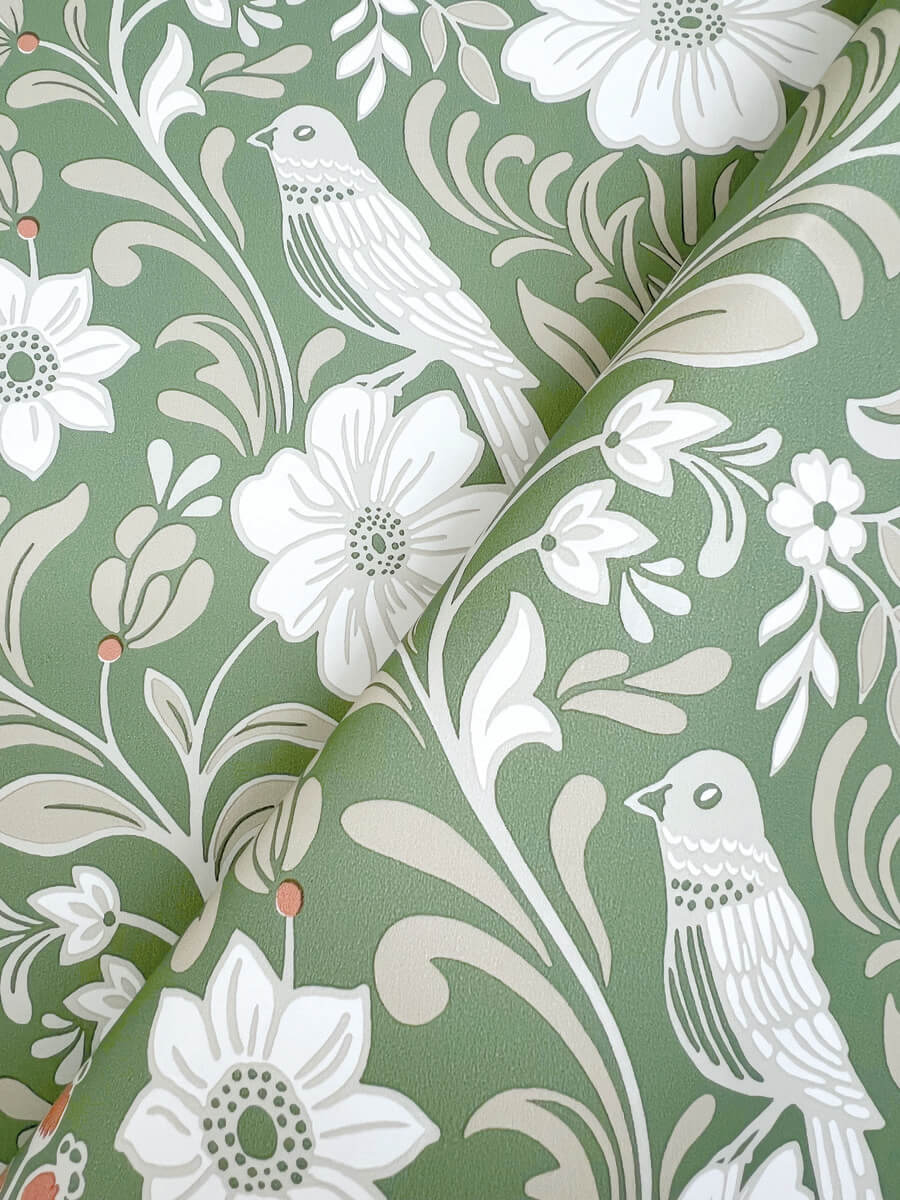 Magnolia Home Colette Wallpaper Sample - Bright Green