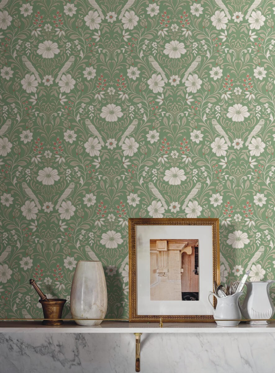 Magnolia Home Colette Wallpaper Sample - Bright Green