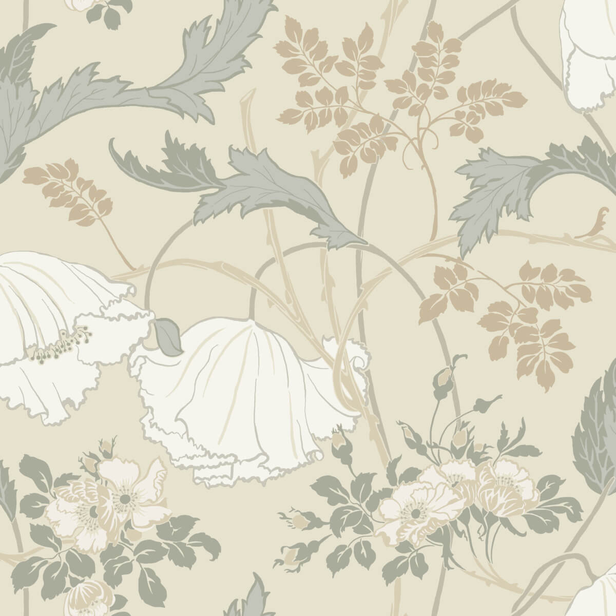 Floral and leaf pattern on a beige background