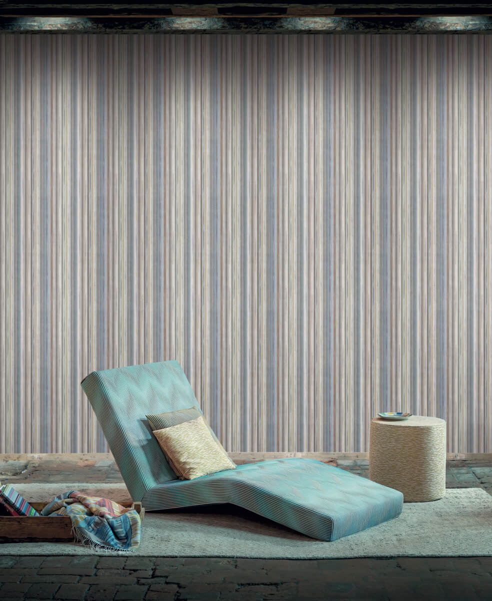 Missoni Home Striped Sunset Wallpaper Sample - Blue Gray