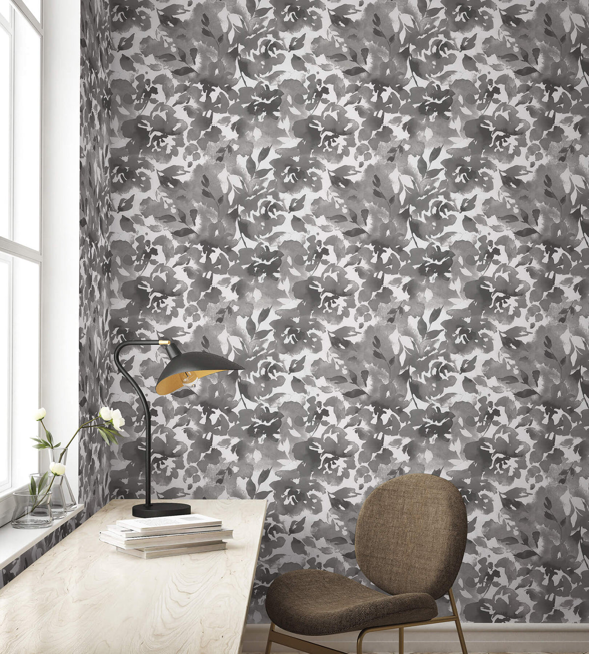 54 in. Magnolia Home High Performance Lakelynn Wallpaper Sample - Charcoal