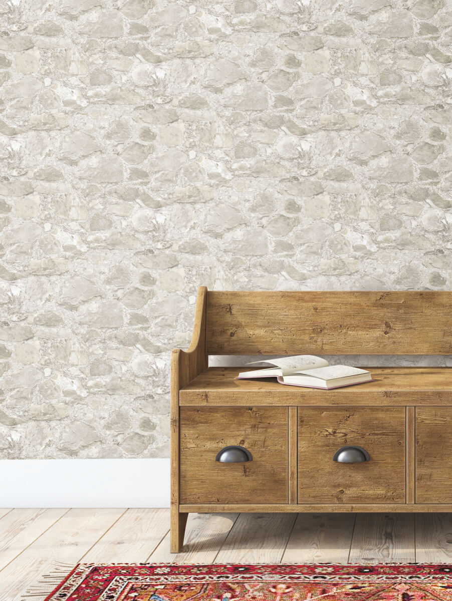 York Mediterranean Field Stone Wallpaper - Gray