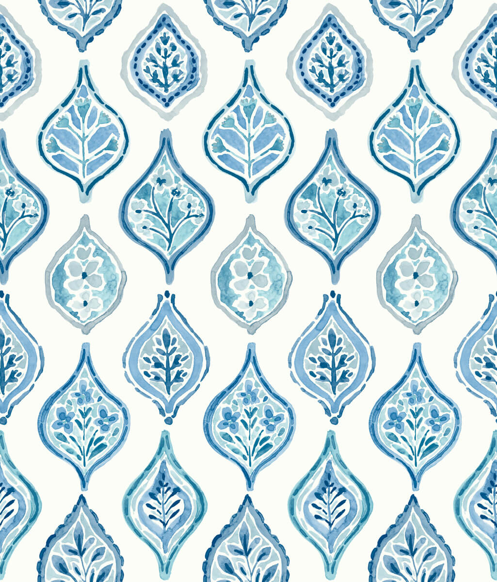 York Mediterranean Marketplace Motif Wallpaper - Blue