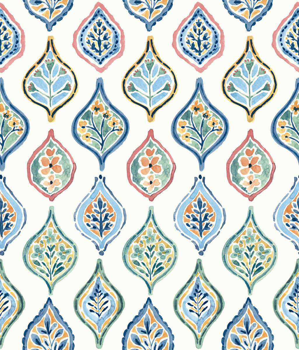 Mediterranean Marketplace Motif Wallpaper - Blue