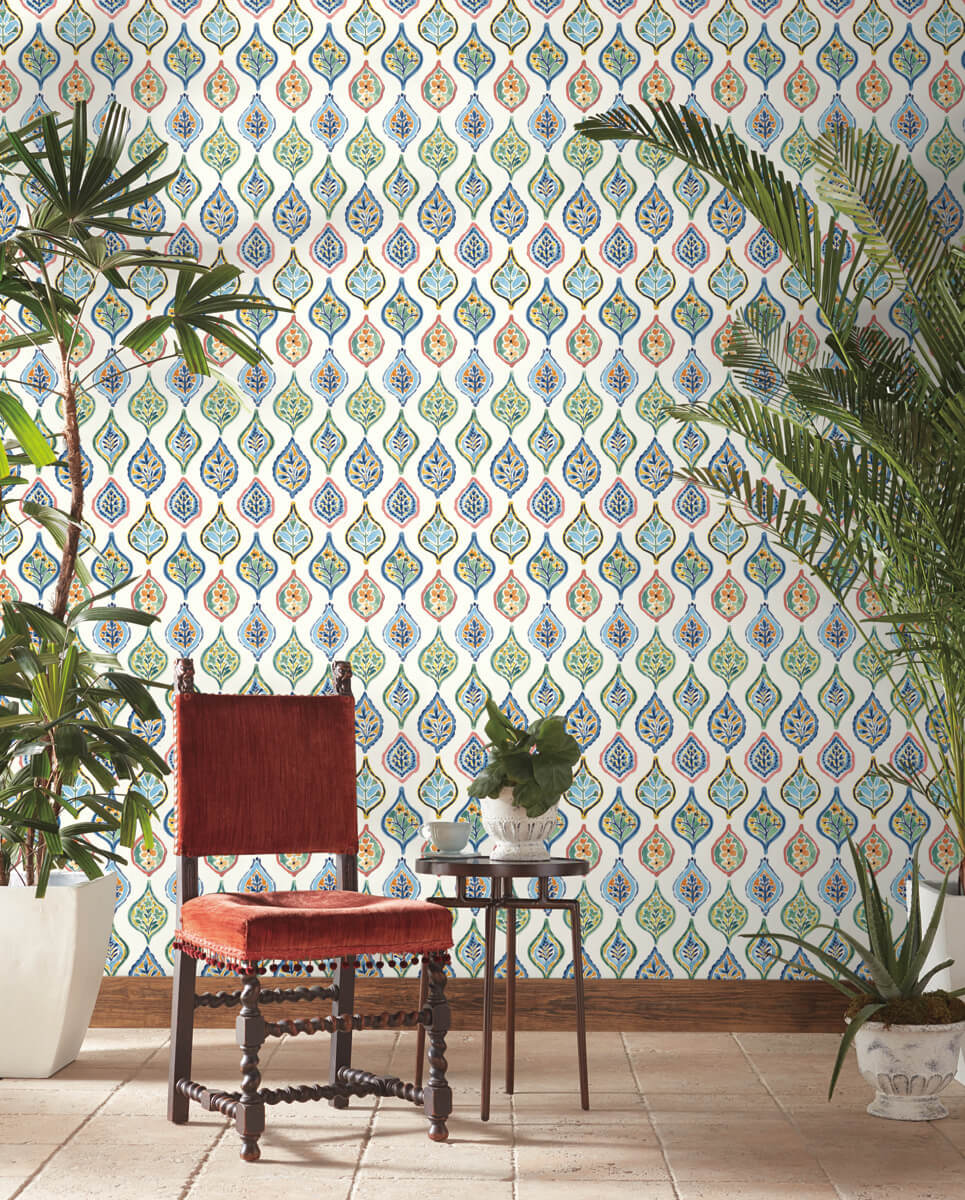 York Mediterranean Marketplace Motif Wallpaper Sample - Blue