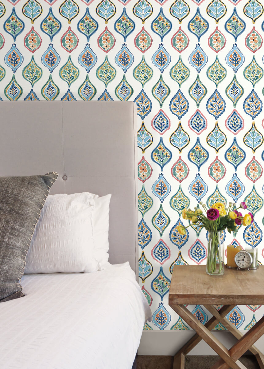 York Mediterranean Marketplace Motif Wallpaper Sample - Blue