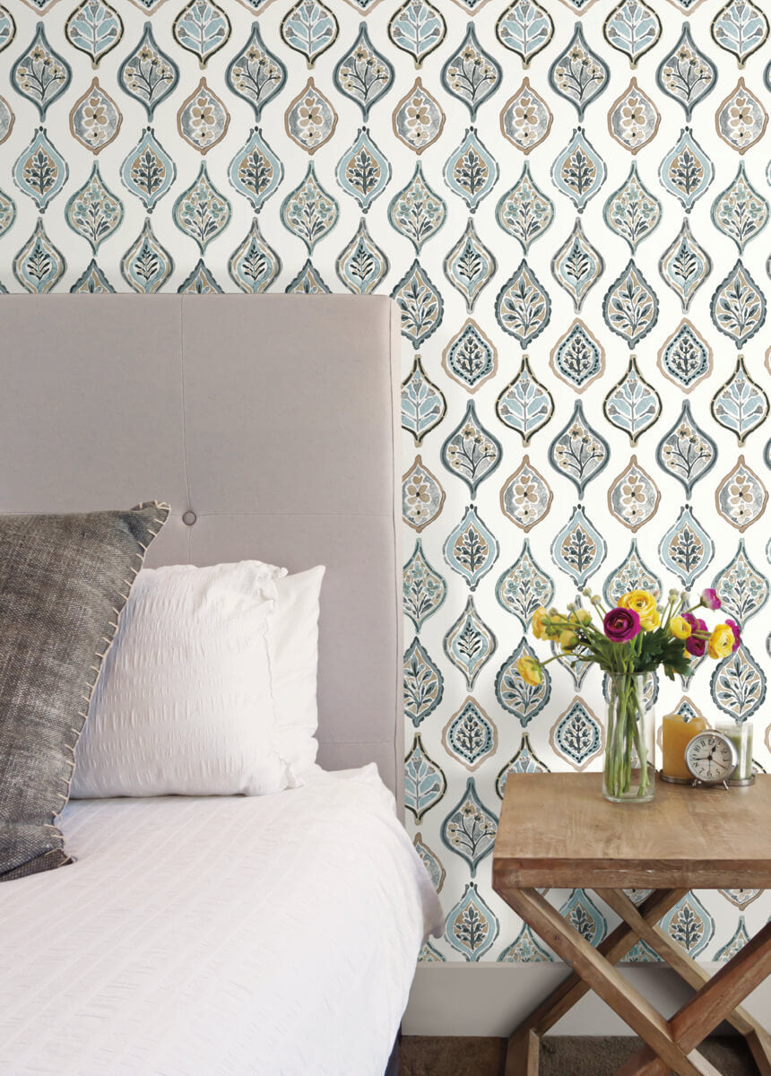 York Mediterranean Marketplace Motif Wallpaper Sample - Blue