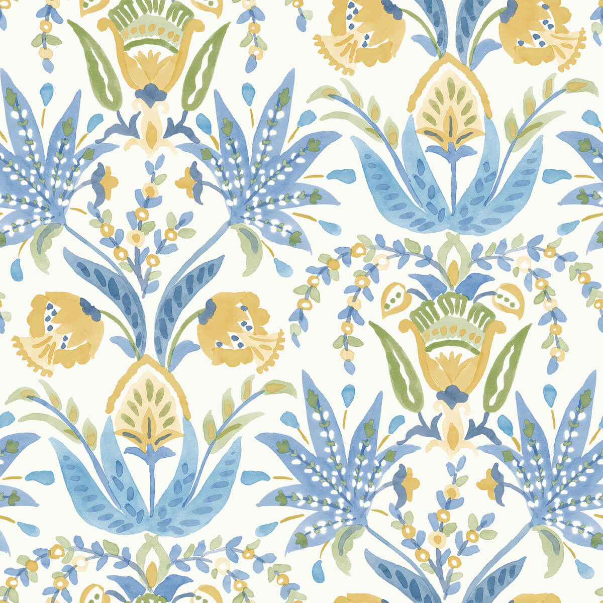 York Mediterranean Seaside Jacobean Wallpaper Sample - Blue