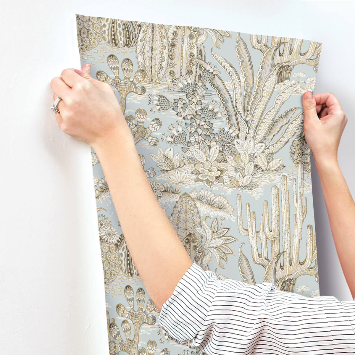 York Montecito Lotus Land Cacti Wallpaper Sample - Sky Blue