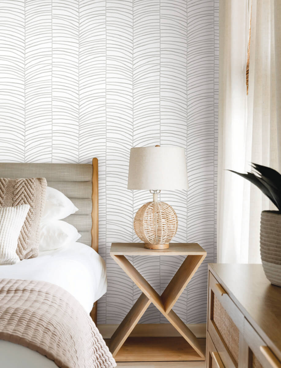 York Montecito Cascade Palm Chevron Wallpaper Sample - Fog